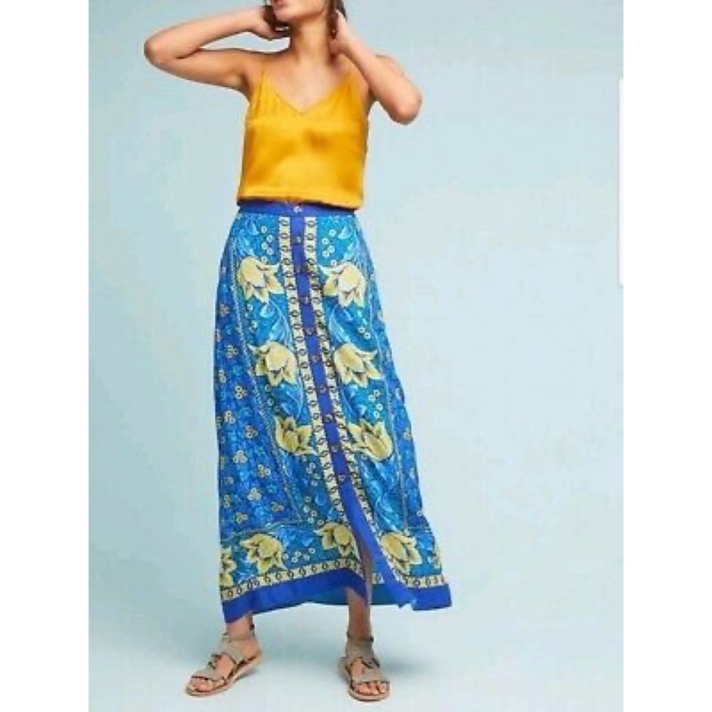 Anthropologie button front printed skirt
